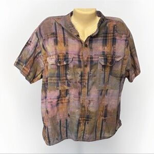 Painted Oyster M/L handmade upcycled top shirt button up boho